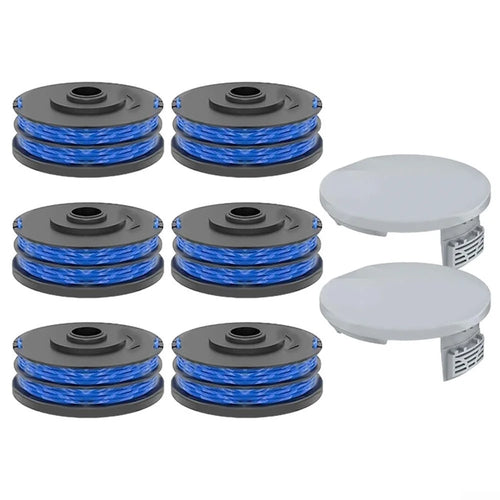 2 RAC122 Spool Cap + 6 RAC123 Spool for Ryobi RLT6030 / RLT5127 / RLT5027 / RLT4125 / RLT4027 Lawn Mower - 1
