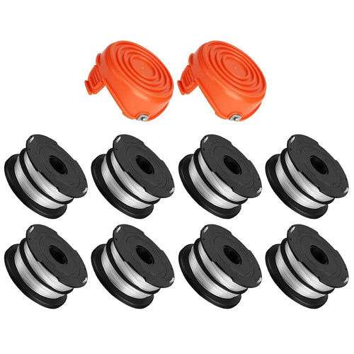 8 Replacement Spool + 2 Spool Cap for Black & Decker GH750  /  GH710  /  GH700 Lawn Mower, DF-065-BKP / RC-065-P&90517175 - 1
