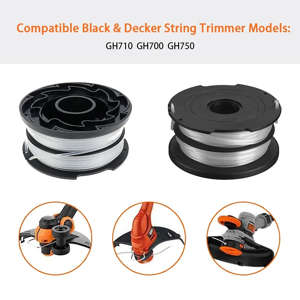 8 Replacement Spool + 2 Spool Cap for Black & Decker GH750  /  GH710  /  GH700 Lawn Mower, DF-065-BKP / RC-065-P&90517175 - 3