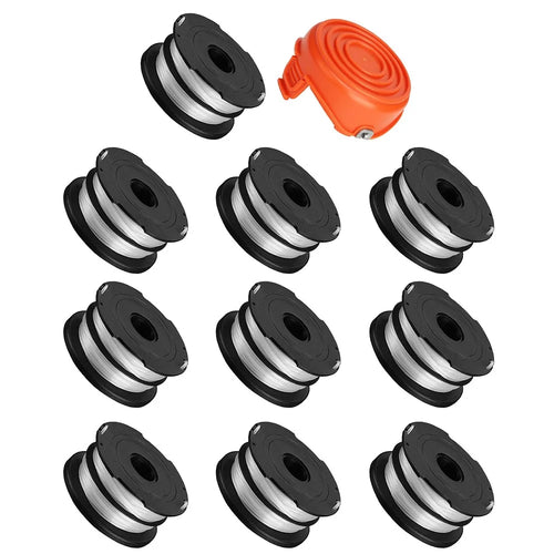 10 Replacement Spool + 1 Spool Cap for Black & Decker GH750  /  GH710  /  GH700 Lawn Mower, DF-065-BKP / RC-065-P&90517175 - 1