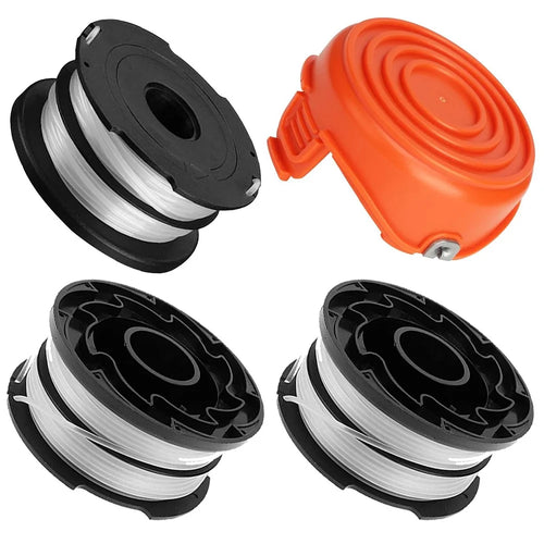 3 Replacement Spool + 1 Spool Cap for Black & Decker GH750  /  GH710  /  GH700 Lawn Mower, DF-065-BKP / RC-065-P&90517175 - 1