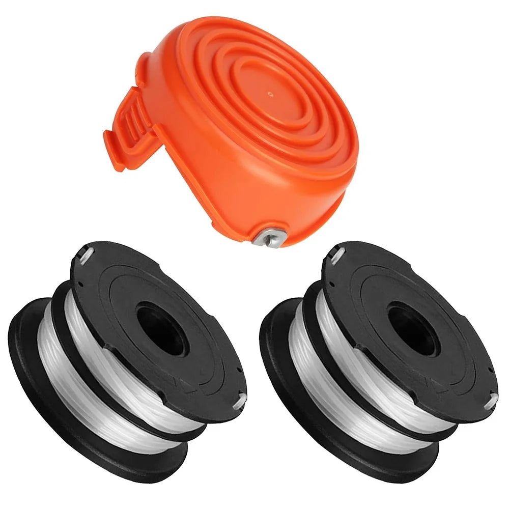 2 Replacement Spool + 1 Spool Cap for Black & Decker GH750  /  GH710  /  GH700 Lawn Mower, DF-065-BKP / RC-065-P&90517175 - 1