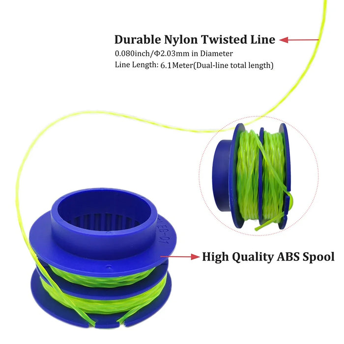 6PCS TLEG-01 ABS Spools for Kobalt KST 1124B-03 / KLS 124-03 24V Lawn Trimmer Nylon Wire Trimming Head - 3