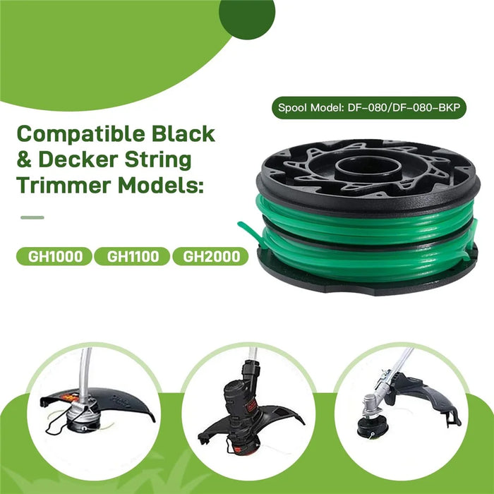 For Black & Decker Lawn Mower 3 DF-080-BKP Nylon Wire Spools + 1 RS0011 Spool Cap - 3