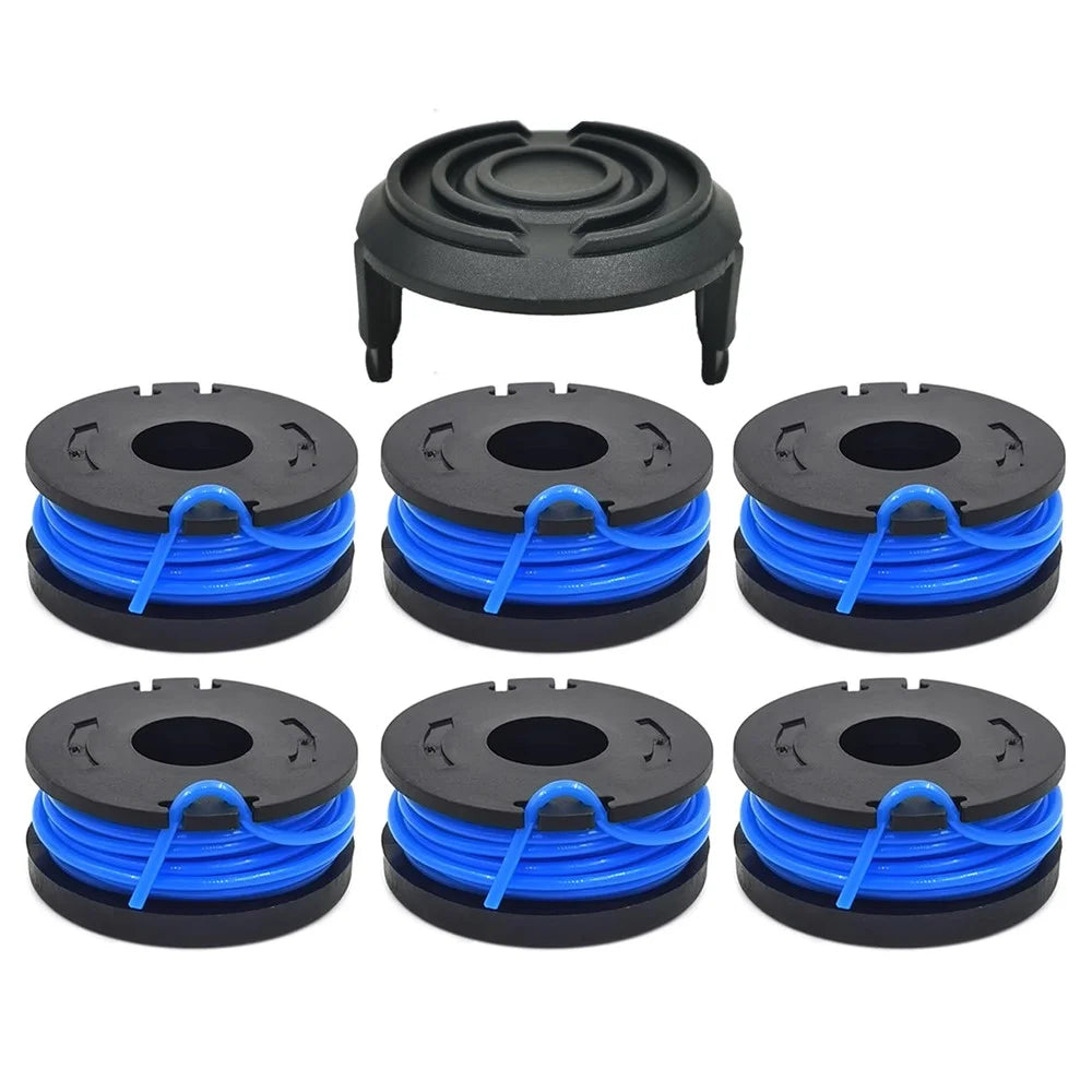 TLW-01+TLW-01-1 6Pcs Replacement Spool + 1Pc Spool Cap Mower Set for Harbor Freight Bauer 19115C-B 20V Cordless Mower - 1