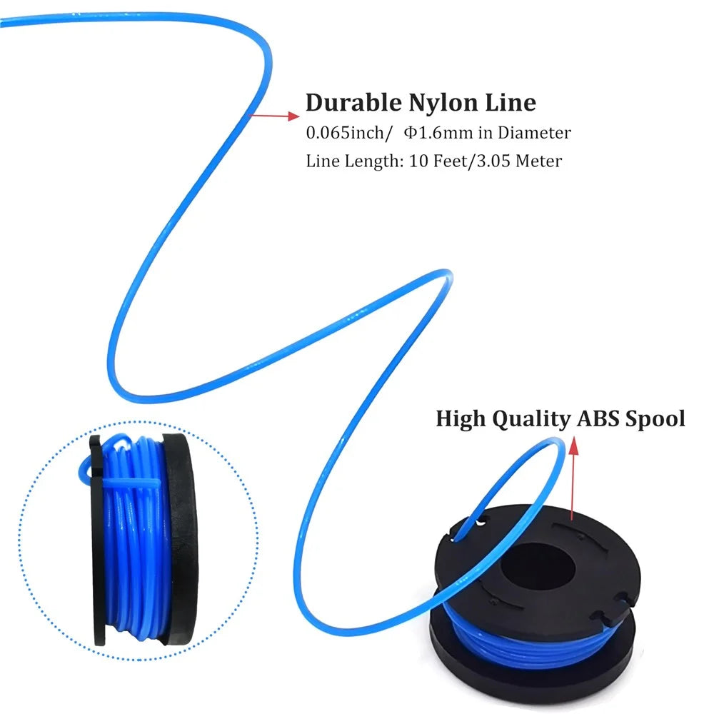 TLW-01+TLW-01-1 6Pcs Replacement Spool + 1Pc Spool Cap Mower Set for Harbor Freight Bauer 19115C-B 20V Cordless Mower - 2