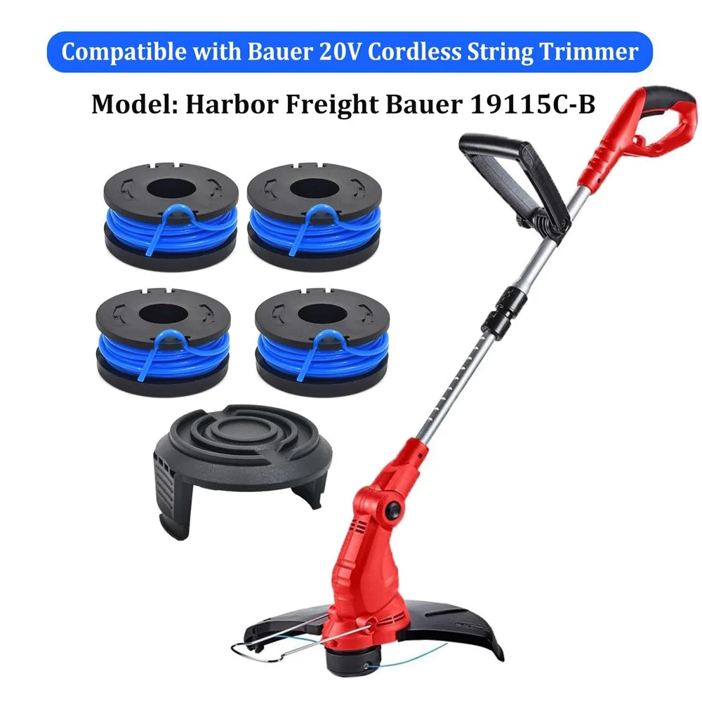 TLW-01+TLW-01-1 6Pcs Replacement Spool + 1Pc Spool Cap Mower Set for Harbor Freight Bauer 19115C-B 20V Cordless Mower - 3