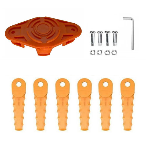 Trimmer Head + 6 Blades for Worx WG175  /  WG165  /  WG163  /  WG151  /  WG150 Lawn Mower Part, EVW-01+RS-0001 Orange - 1