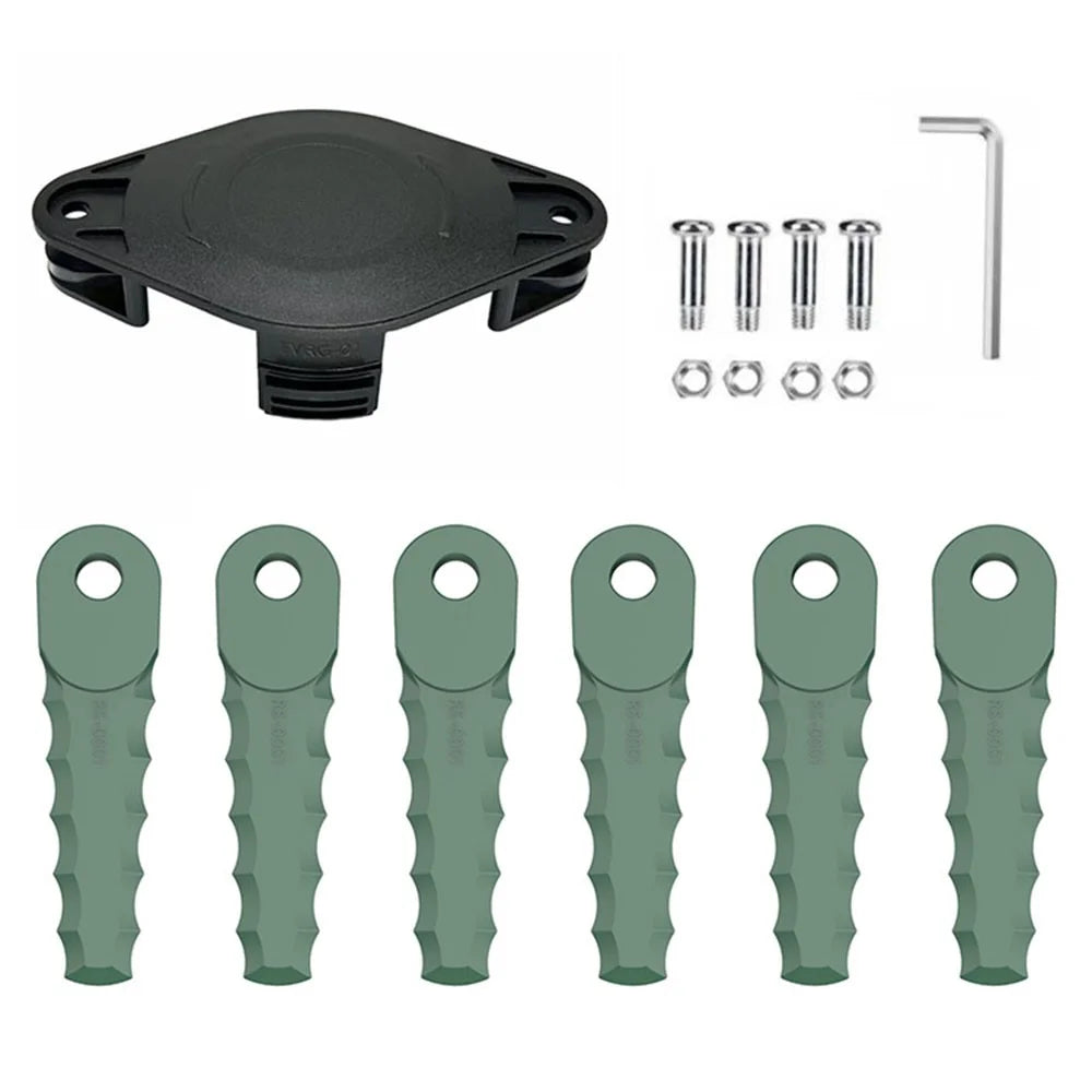 Trimmer Head + 6 Blades for Bosch ART 2300  /  26 SL  /  23 SL  /  23-28 Lawn Mower Part, EVRG-01+RS-0001 Dark Green - 1