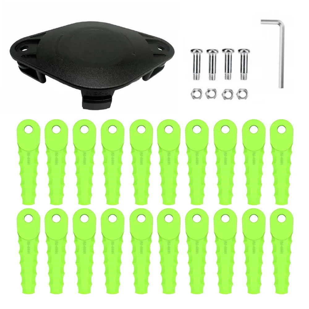 Trimmer Head + 20 Blades for Greenworks 2101602A / 2101602 / STBA40B210 / ST40B410 / BST4000 Lawn Mower Part, EVGK-01+RS-0001 Green - 1