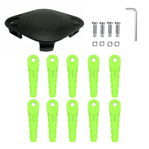 Trimmer Head + 10 Blades for Greenworks 2101602A / 2101602 / STBA40B210 / ST40B410 / BST4000 Lawn Mower Part, EVGK-01+RS-0001 Green - 1