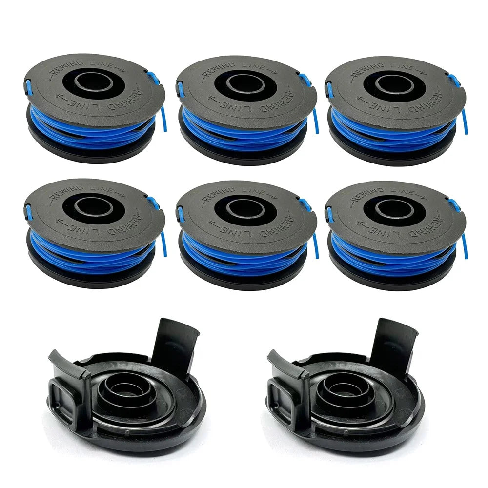 RSJA-01+RSJA-01-1 For Spear & Jackson GT600 / GT450 Lawn Mower 6 Replacement Spool + 2 Spool Cap - 1