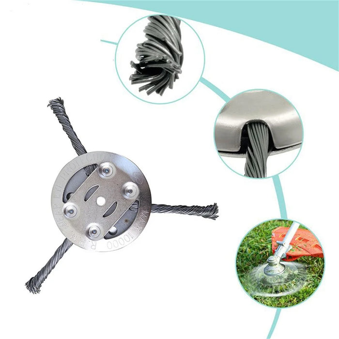 Steel Wire Grass Trimmer Head 3 Blades Weed Cutter Wheel Mower Attachment - 3