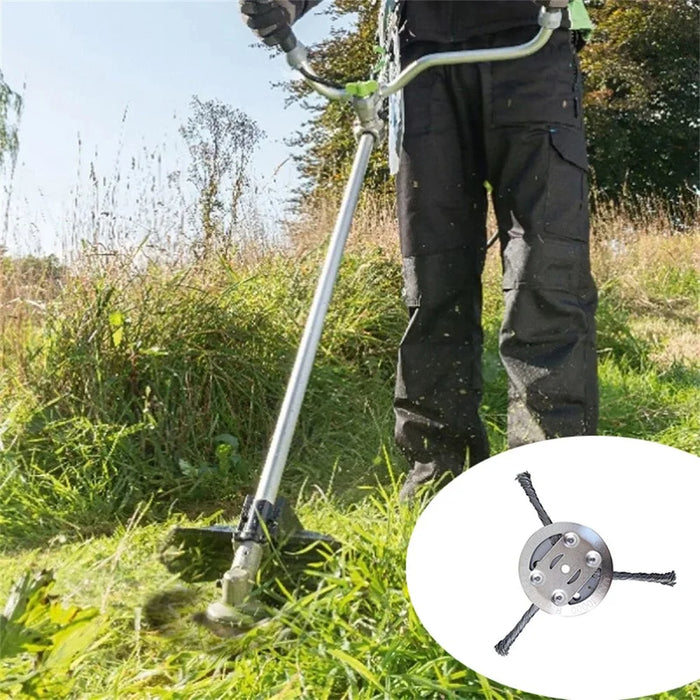 Steel Wire Grass Trimmer Head 3 Blades Weed Cutter Wheel Mower Attachment - 6