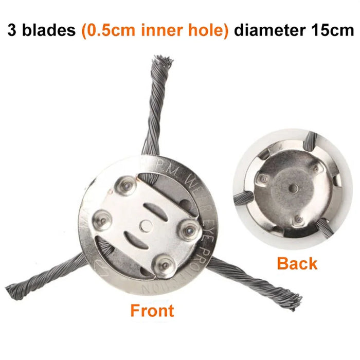 Steel Wire Grass Trimmer Head 3 Blades Weed Cutter Wheel Mower Attachment - 7