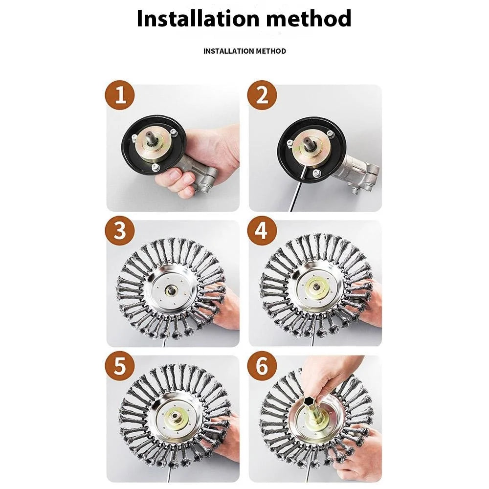 8 Inch Garden Weed Brush Cutter Head Carbon Steel Wire Wheel Disc Universal Grass Trimmer Tool - 6