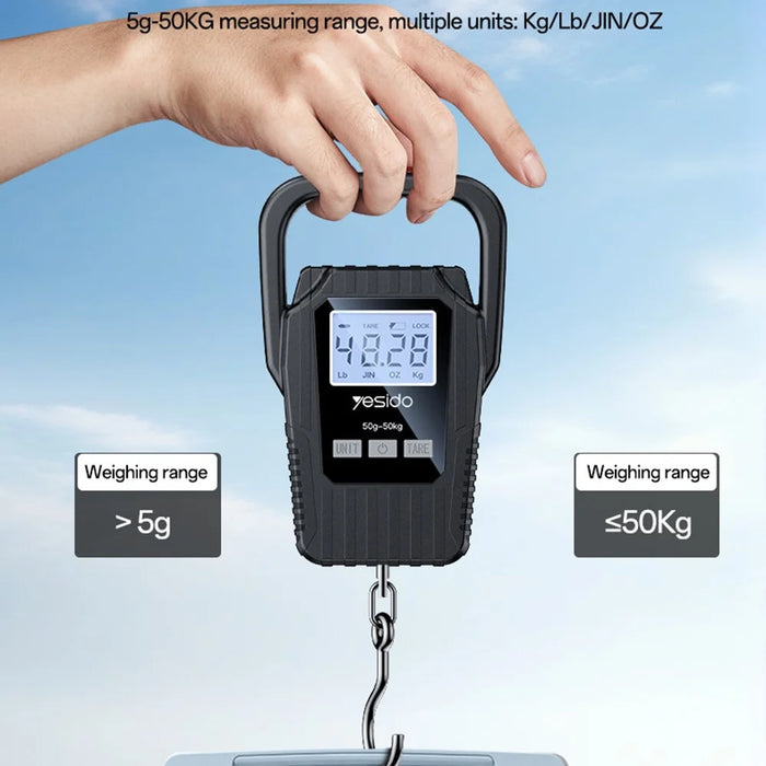 YESIDO MG44 Digital Hanging Scale 50kg LCD Backlight Portable Luggage Scale for Travel Kitchen - Black - 3