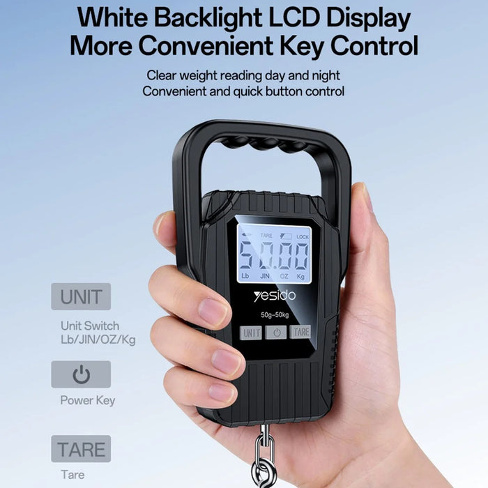 YESIDO MG44 Digital Hanging Scale 50kg LCD Backlight Portable Luggage Scale for Travel Kitchen - Black - 4