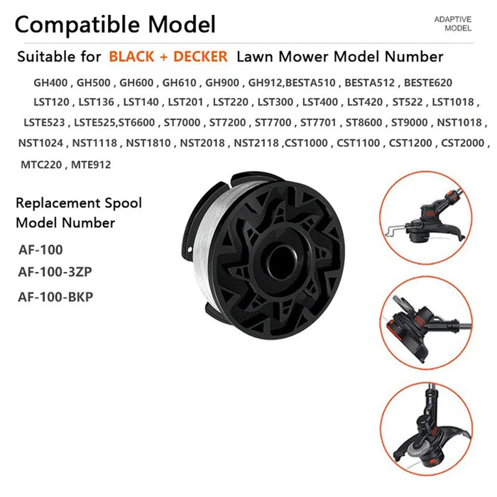 12Pcs AF-100-3ZP Wire Reels for Black & Decker GH610 / GH912 Replacement Lawn Mower Spools - 3
