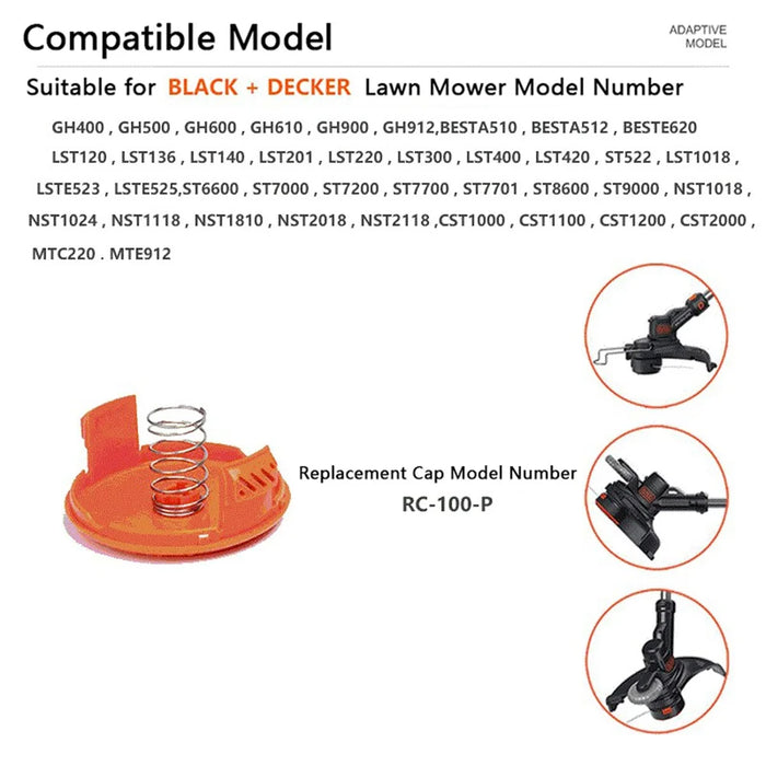 RC-100-P For Black & Decker NST1018  /  NST1118 8 Spool Cap + 8 Spring Lawn Mower Parts - 4