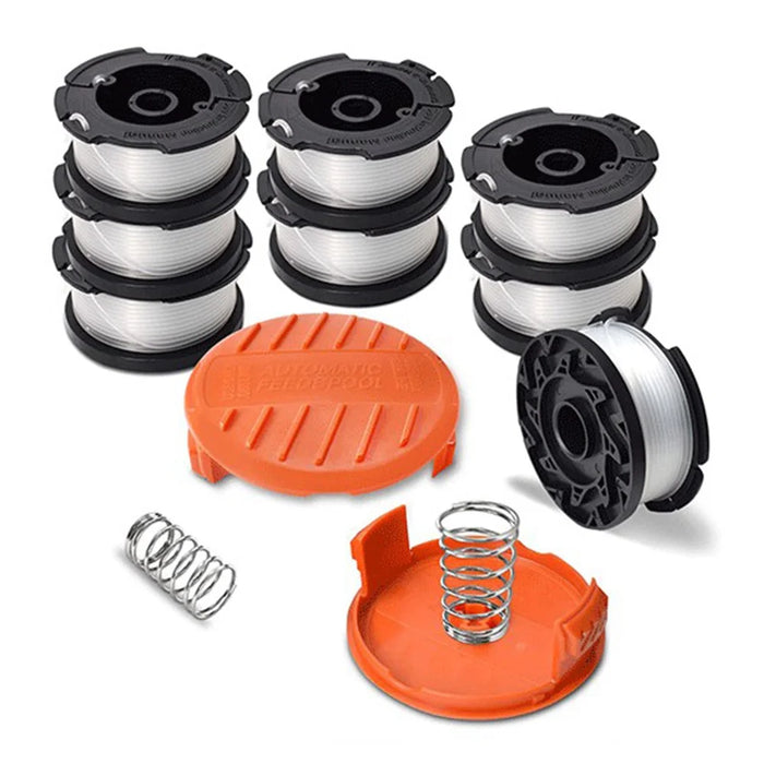 For Black & Decker GH400  /  GH500  /  GH600 8 Spool + 2 Cap + 2 Spring Lawn Mower Part, AF-100-3ZP+RC-100-P - 1