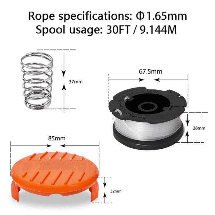For Black & Decker GH400  /  GH500  /  GH600 8 Spool + 2 Cap + 2 Spring Lawn Mower Part, AF-100-3ZP+RC-100-P - 7