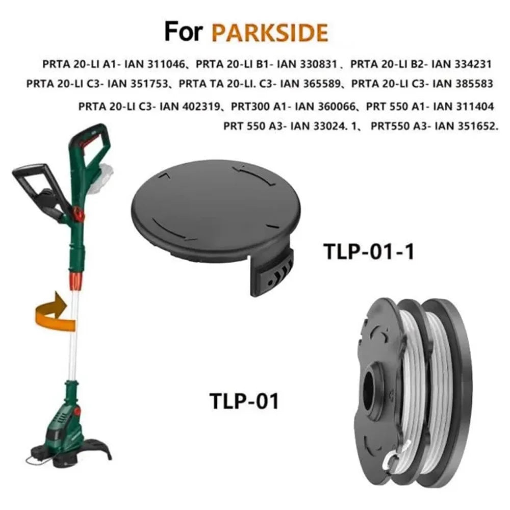 For Parkside Lawn Mower 2 Spool + Grass Trimmer Spool Cap, TLP-01 / TLP-01-1 - 2