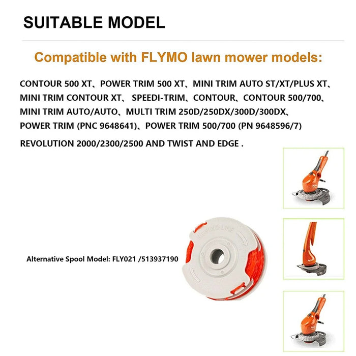 5Pcs Spools for Flymo Contour 500XT / Power Trim 500XT Lawn Mower Wire Reels, FLY021 / 513937190 - 4
