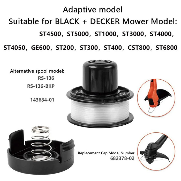 RS-136-BKP Spool + 682378-02 Spool Cap + Coil Spring for Black & Decker Lawn Mower - 3