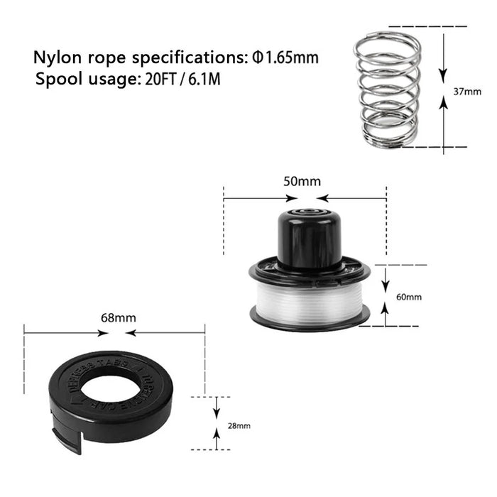For Black & Decker ST1000 / ST3000 / ST4000 / ST4500 Six Spool + Cap + Spring, RS-136-BKP+682378-02 - 7