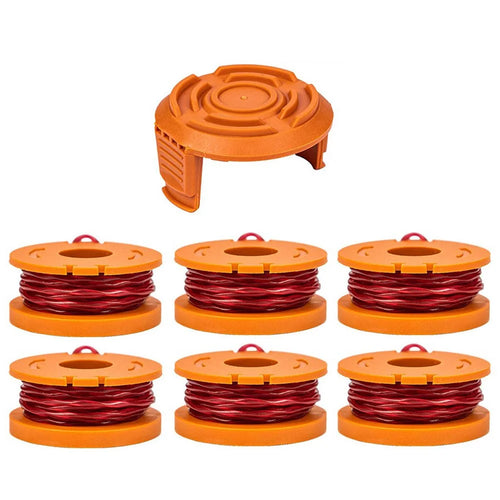 Lawn Mower Parts for Worx WG150 / WG151 / WG163 / G165 6 Spool + 1 Cap, WA0010+WA6531 - 1