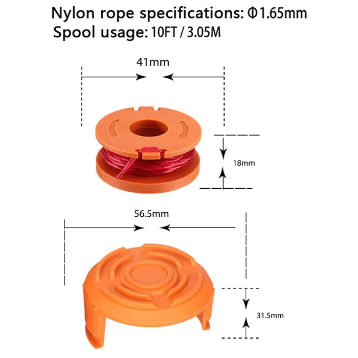 For Worx WG150 / WG151 / WG163 / G165 16 Spool + 4 Cap Lawn Mower Parts Set, WA0010+WA6531 - 7