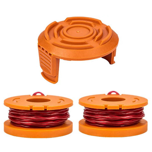 For Worx WG150 / WG151 / WG163 / G165 Lawn Mower 2 Spool + 1 Cap Replacement, WA0010+WA6531 - 1