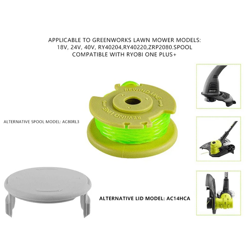 For Ryobi One+ 18V 24V 40V Lawn Mower 8 Spool + 1 Spool Cap, AC80RL3+AC14HCA - 4