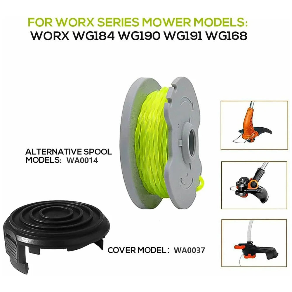 8Pcs WA0014 Line Spool + 1Pc WA0037 Spool Cap Set for Worx WG190 / WG191 / WG168 / WG184 Lawn Mower Parts - 2