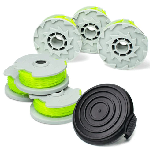 6Pcs WA0014 Line Spools + 1Pc WA0037 Spool Cap Replacement Set for Worx WG168 / WG184 / WG190 / WG191 - 1