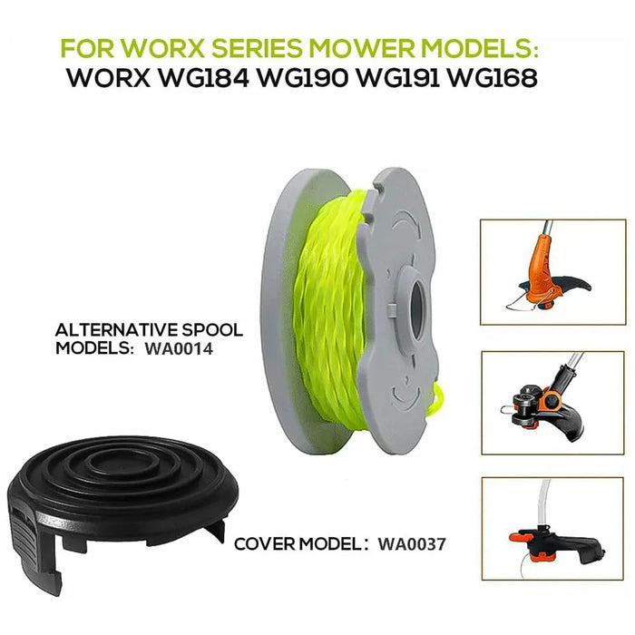 6Pcs WA0014 Line Spools + 1Pc WA0037 Spool Cap Replacement Set for Worx WG168 / WG184 / WG190 / WG191 - 2