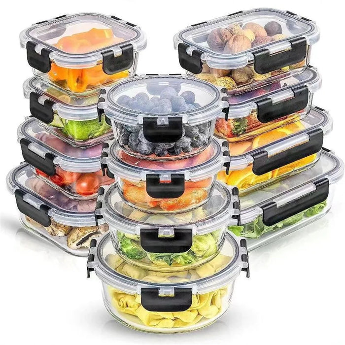 12Pcs Microwave Oven Food Storage Containers Set Borosilicate Glass Fresh Keeping Box (BPA Free, No FDA) - Black - 1