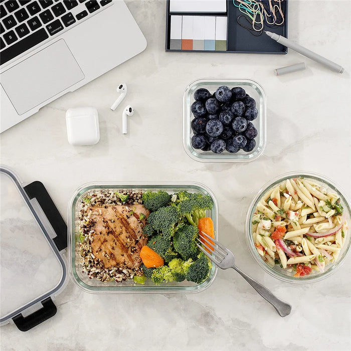 12Pcs Microwave Oven Food Storage Containers Set Borosilicate Glass Fresh Keeping Box (BPA Free, No FDA) - Black - 4
