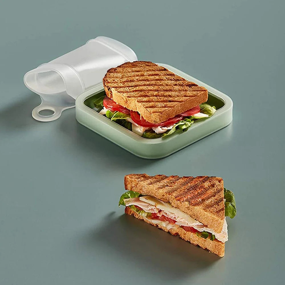 Portable Sandwich Toast Box Silicone + PP Food Container Kids Lunch Bento Box (BPA Free, No FDA) - 2