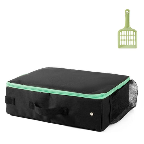 QS-115 Folding Cat Litter Box Portable Oxford Cloth Travel Feces Box Waterproof Mobile Cat Toilet - Black - 1
