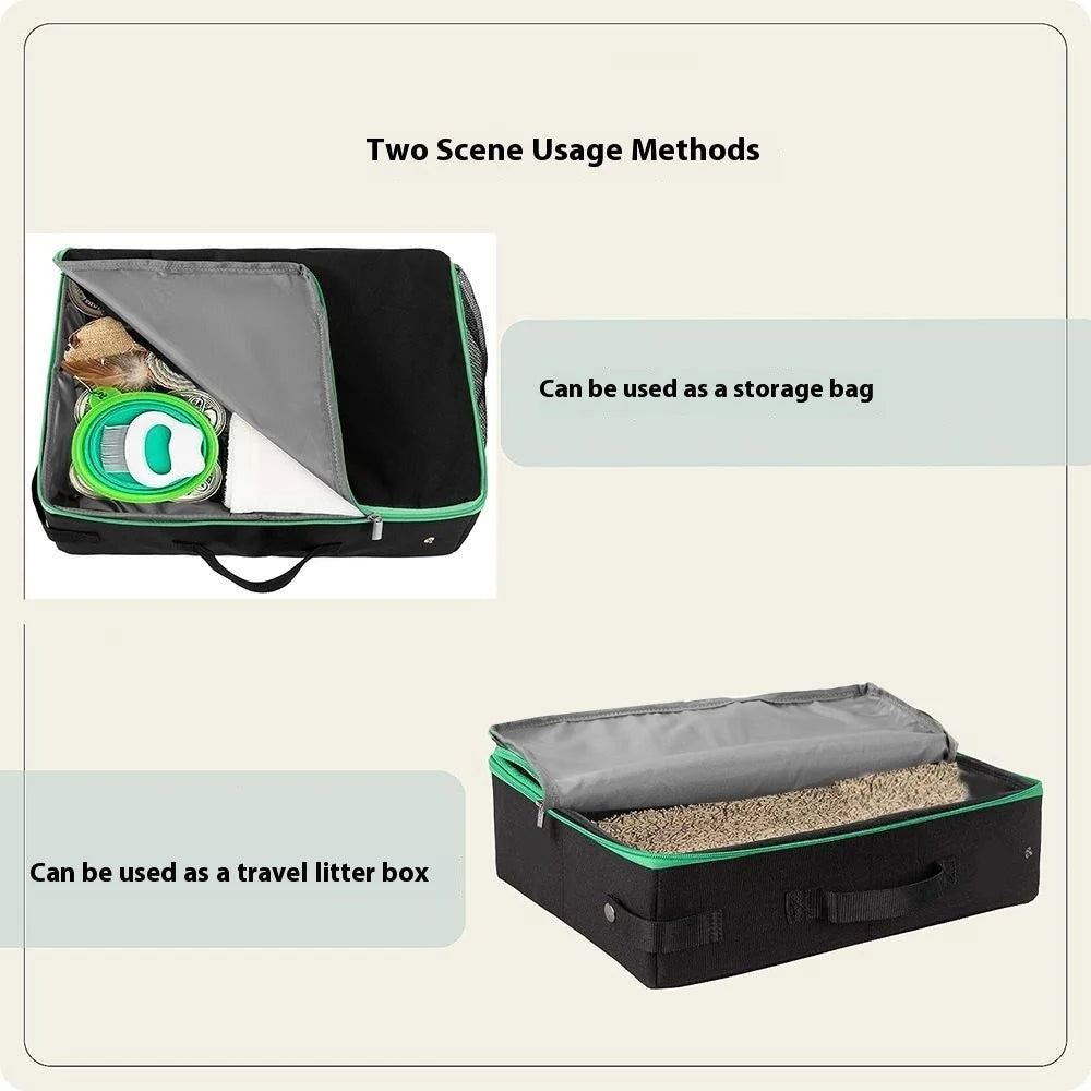 QS-115 Folding Cat Litter Box Portable Oxford Cloth Travel Feces Box Waterproof Mobile Cat Toilet - Black - 3