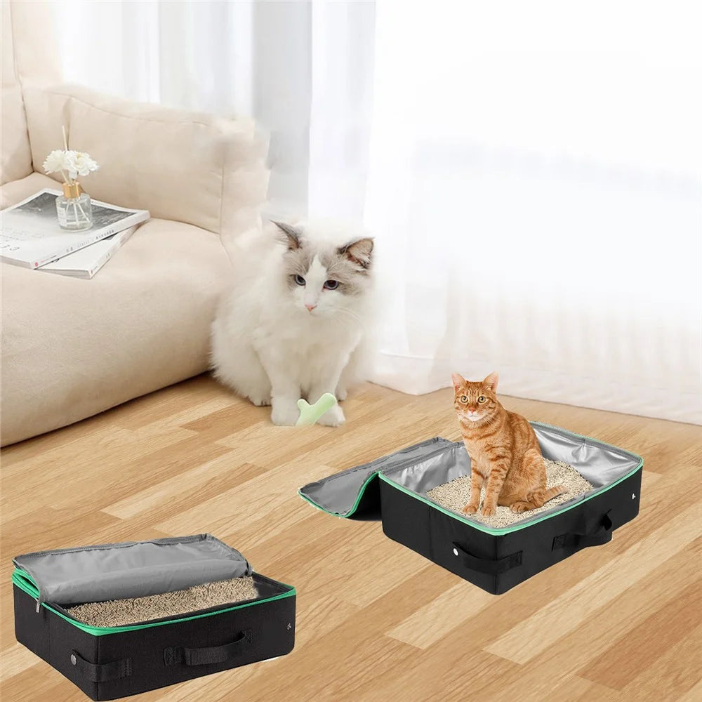 QS-115 Folding Cat Litter Box Portable Oxford Cloth Travel Feces Box Waterproof Mobile Cat Toilet - Black - 6