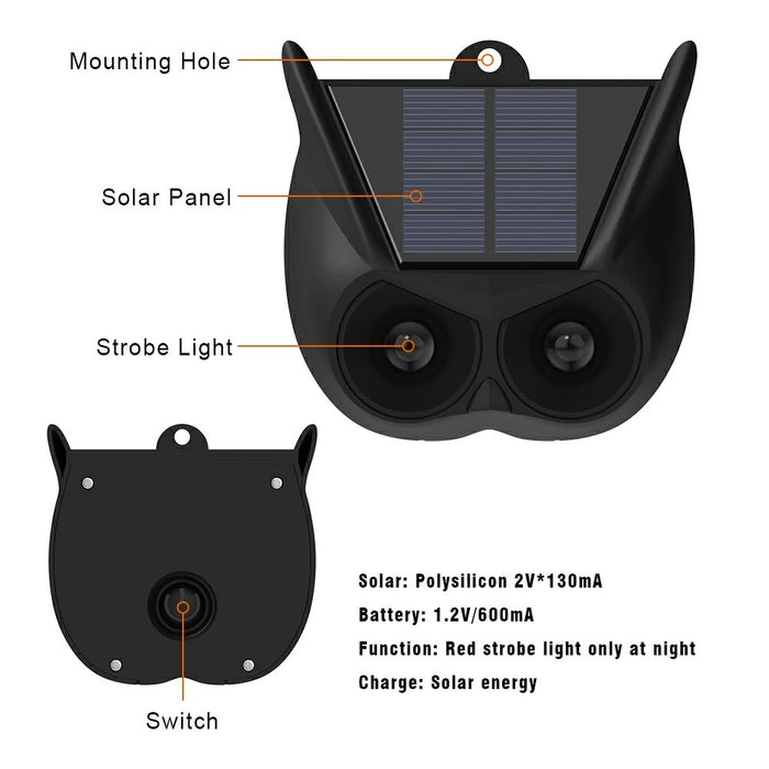 N911V 2Pcs Solar Powered Bird Animal Repellent Lamp Red LED Flashing Predator Deterrent Lights - 2