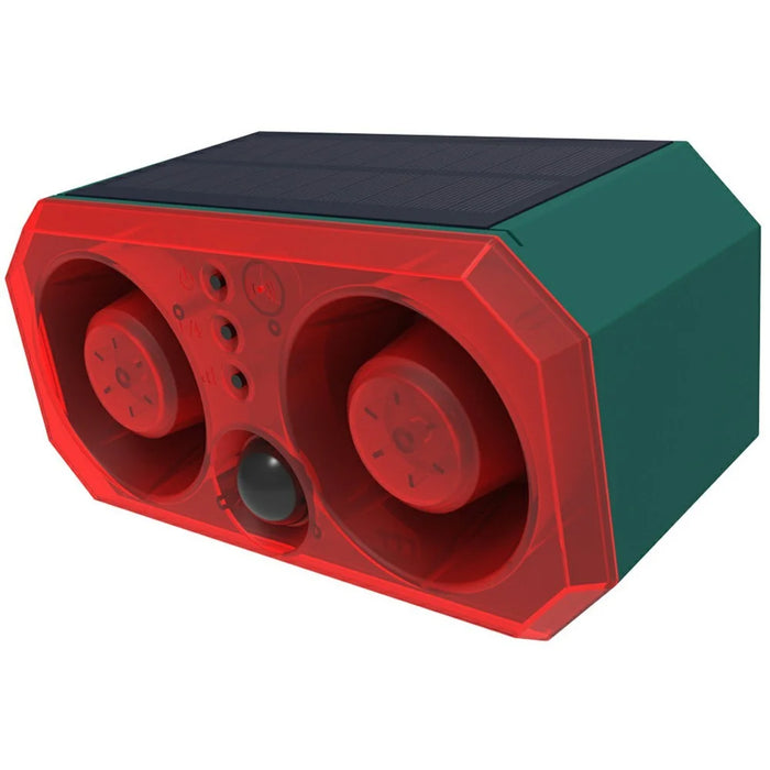 N911T Solar Powered Animal Repellent Dual Speaker Alarm System Motion Sensor Flashing Red Blue Light - 1