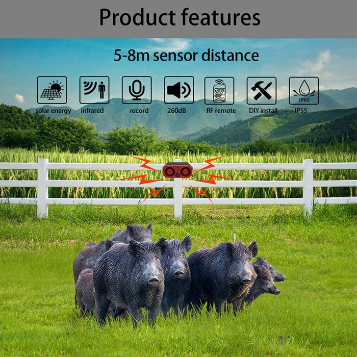 N911T Solar Powered Animal Repellent Dual Speaker Alarm System Motion Sensor Flashing Red Blue Light - 5