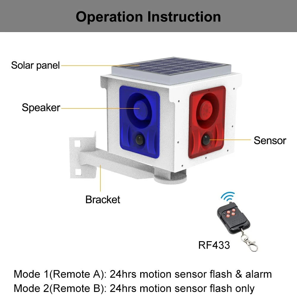 N911U Solar Powered Alarm Animal Repellent 360° Motion Sensor Security Light 4 Channel Loud Speaker - 2