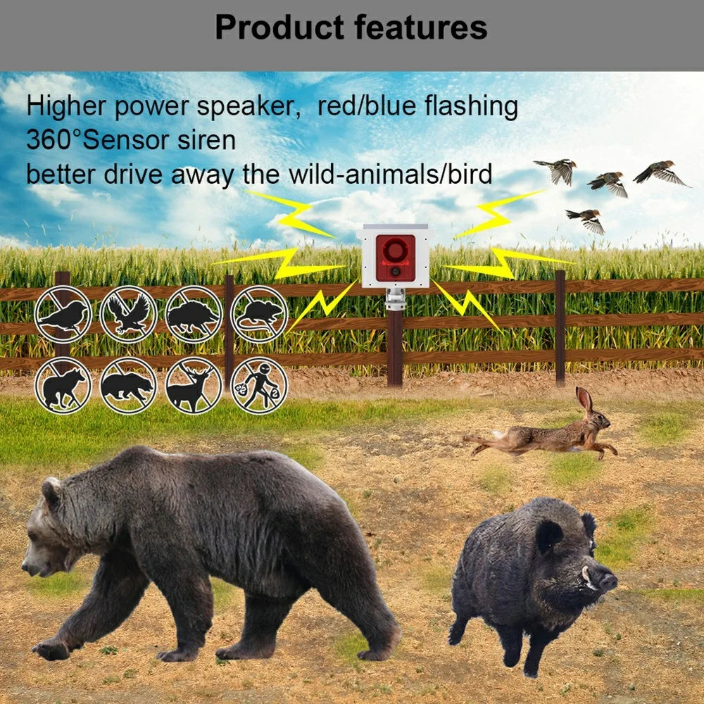 N911U Solar Powered Alarm Animal Repellent 360° Motion Sensor Security Light 4 Channel Loud Speaker - 5