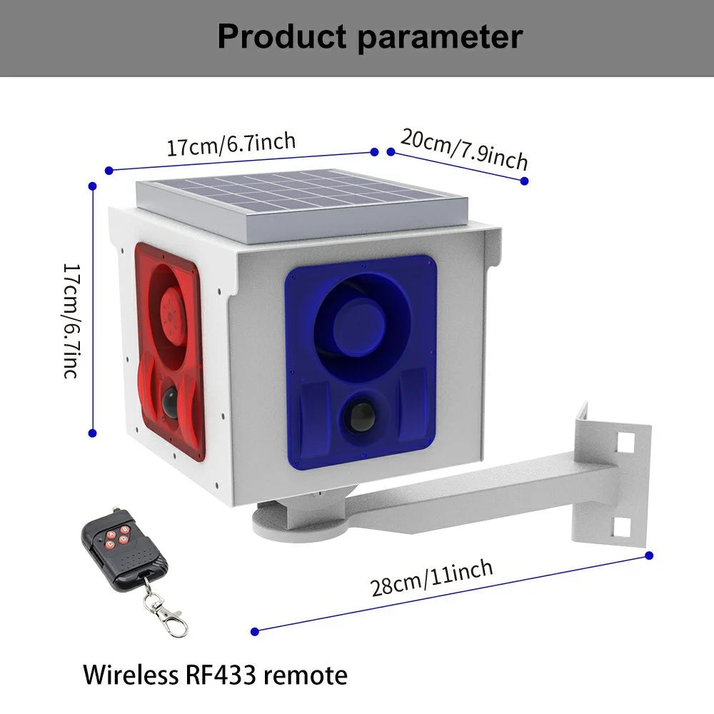 N911U Solar Powered Alarm Animal Repellent 360° Motion Sensor Security Light 4 Channel Loud Speaker - 7