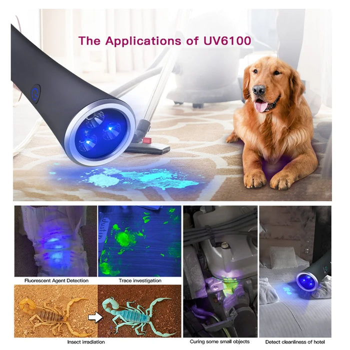 TANK007 UV6100 UV Flashlight for Sanitization Inspection Pet Stain Insect Detection Lamp - Grey - 6